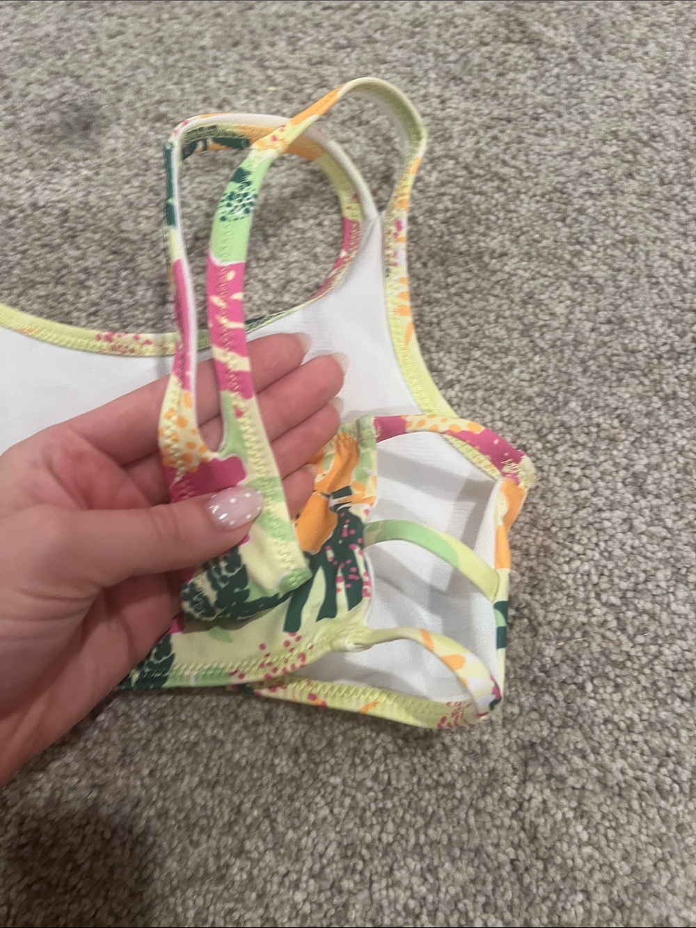 Zara Yellow Floral Girls Bikini Top with Pink & Orange Blooms - Picture 3 of 4
